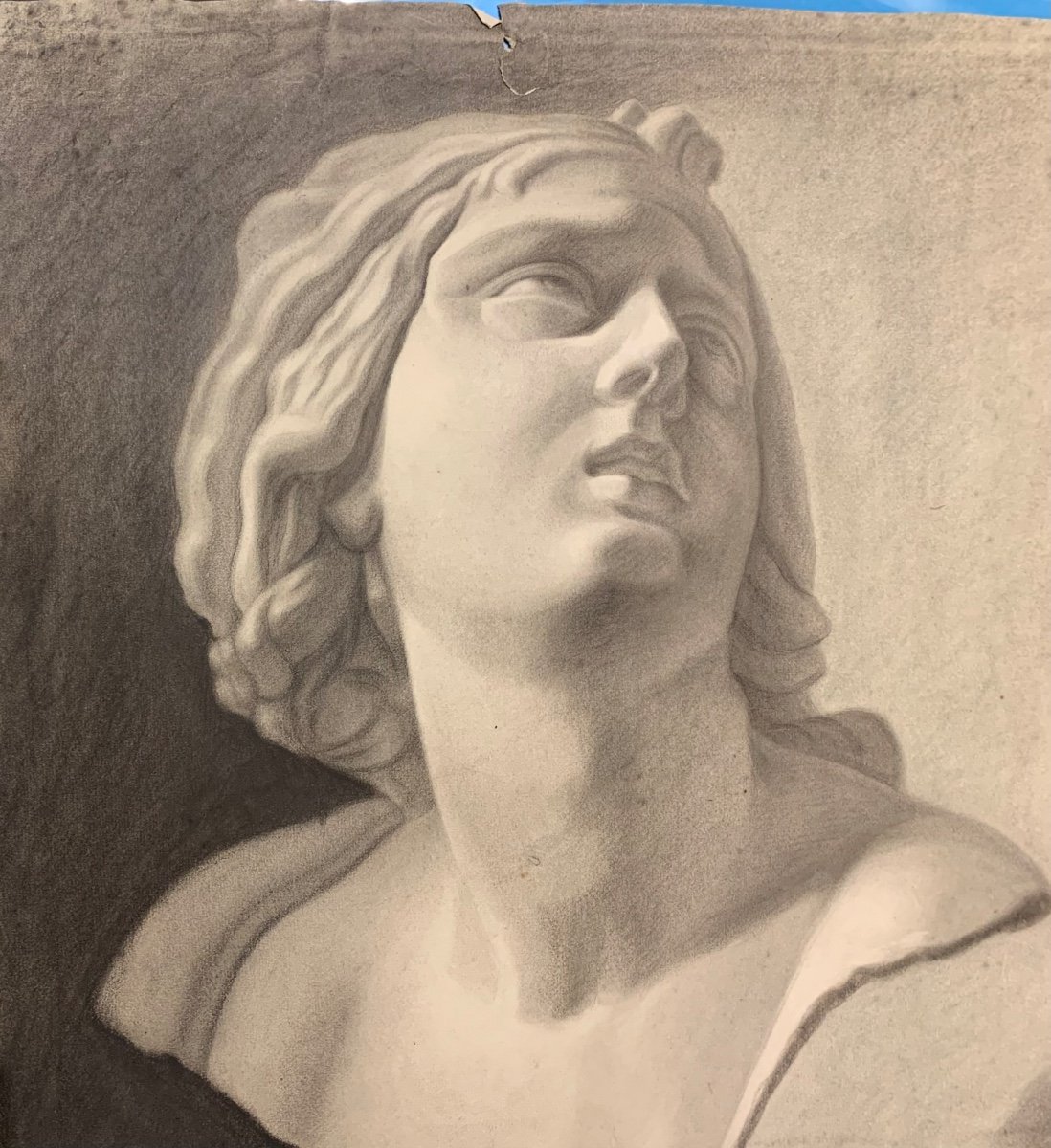 Academic Drawing Of Classical Bust Sculpture. XIX Century -photo-3