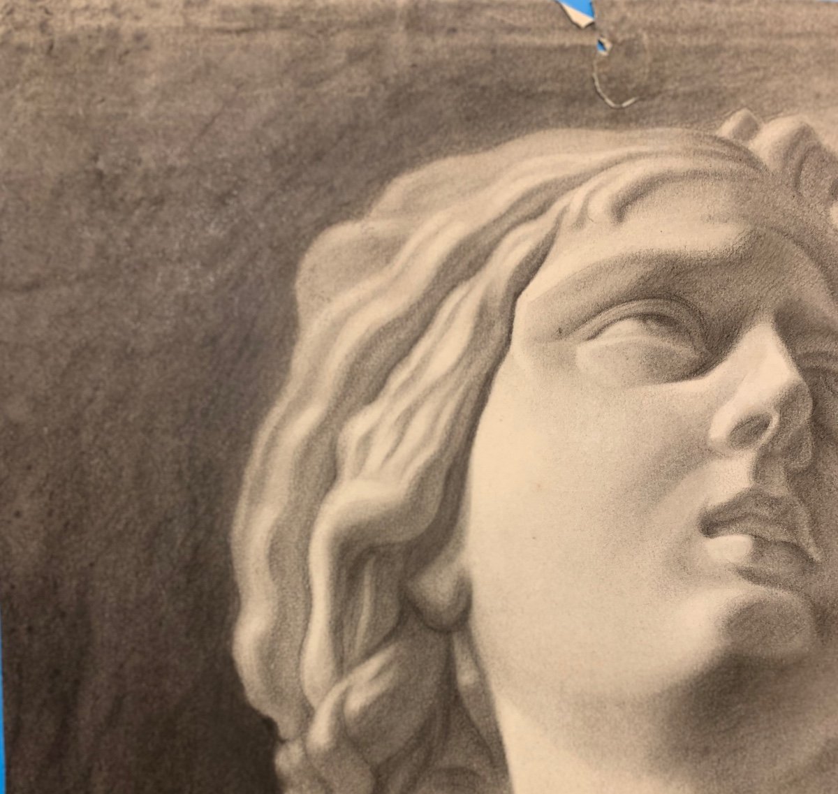 Academic Drawing Of Classical Bust Sculpture. XIX Century -photo-7