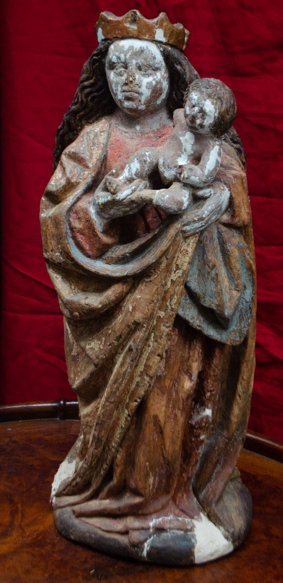 Gothique Allemand. Sculpture En Bois Polychrome. Vers 1500. A Restaurer.-photo-3