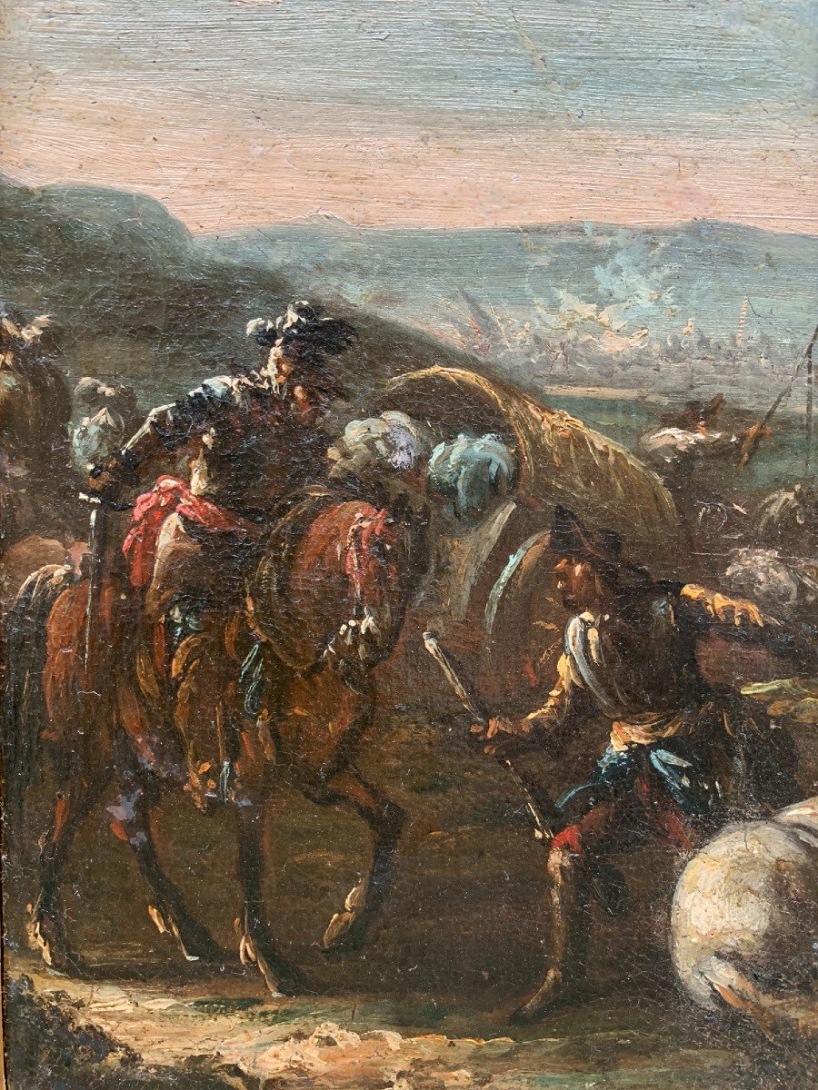 During The Battle. A Scene With A Messenger Bringing News To A Military Leader On Horseback.