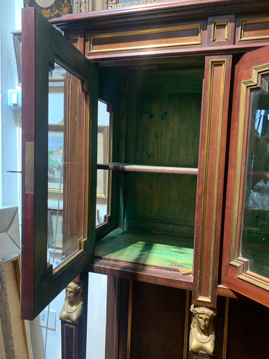 Vitrine En Acajou à Restaurer Avec éléments En Bronze Néoclassiques : Fin Du XIXe Siècle  T-photo-6