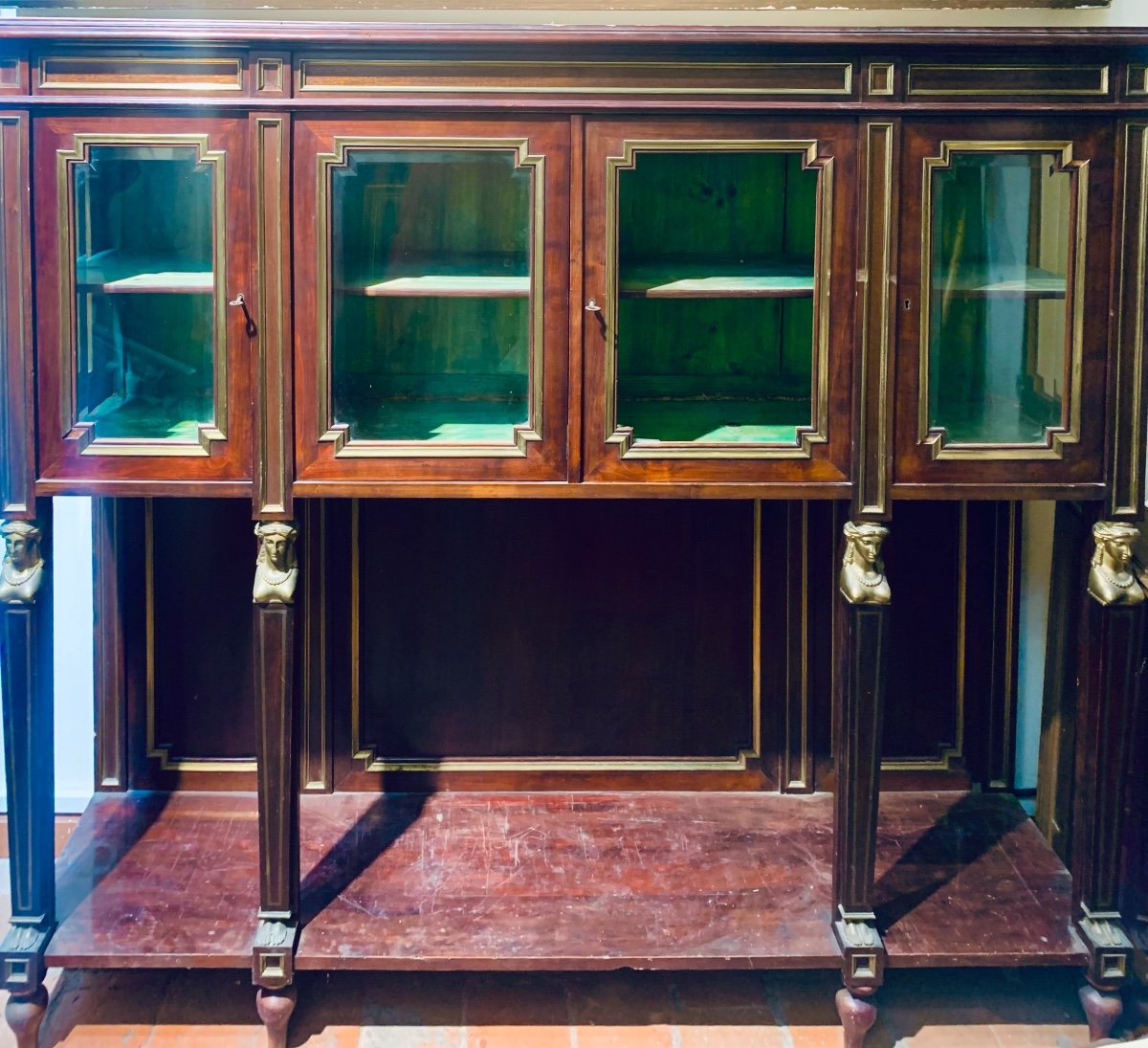 Mahogany Display Cabinet With Neoclassical Bronze Elements: Late 19th Century