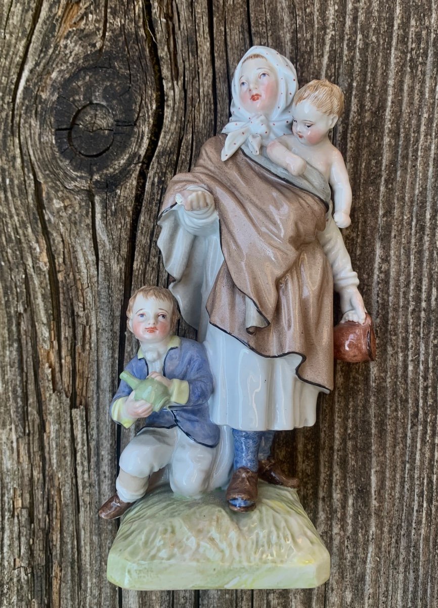 Kpm Berlin Porcelain Figurine: "beggar Woman With Children"