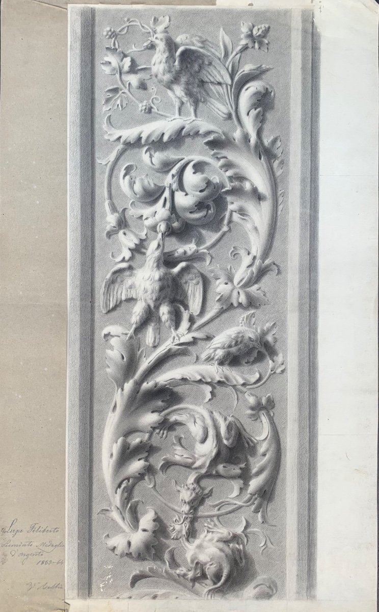 étude Académique d'Un Frieze En Plâtre : Grotesques, Dragons Et Oiseaux, 1864