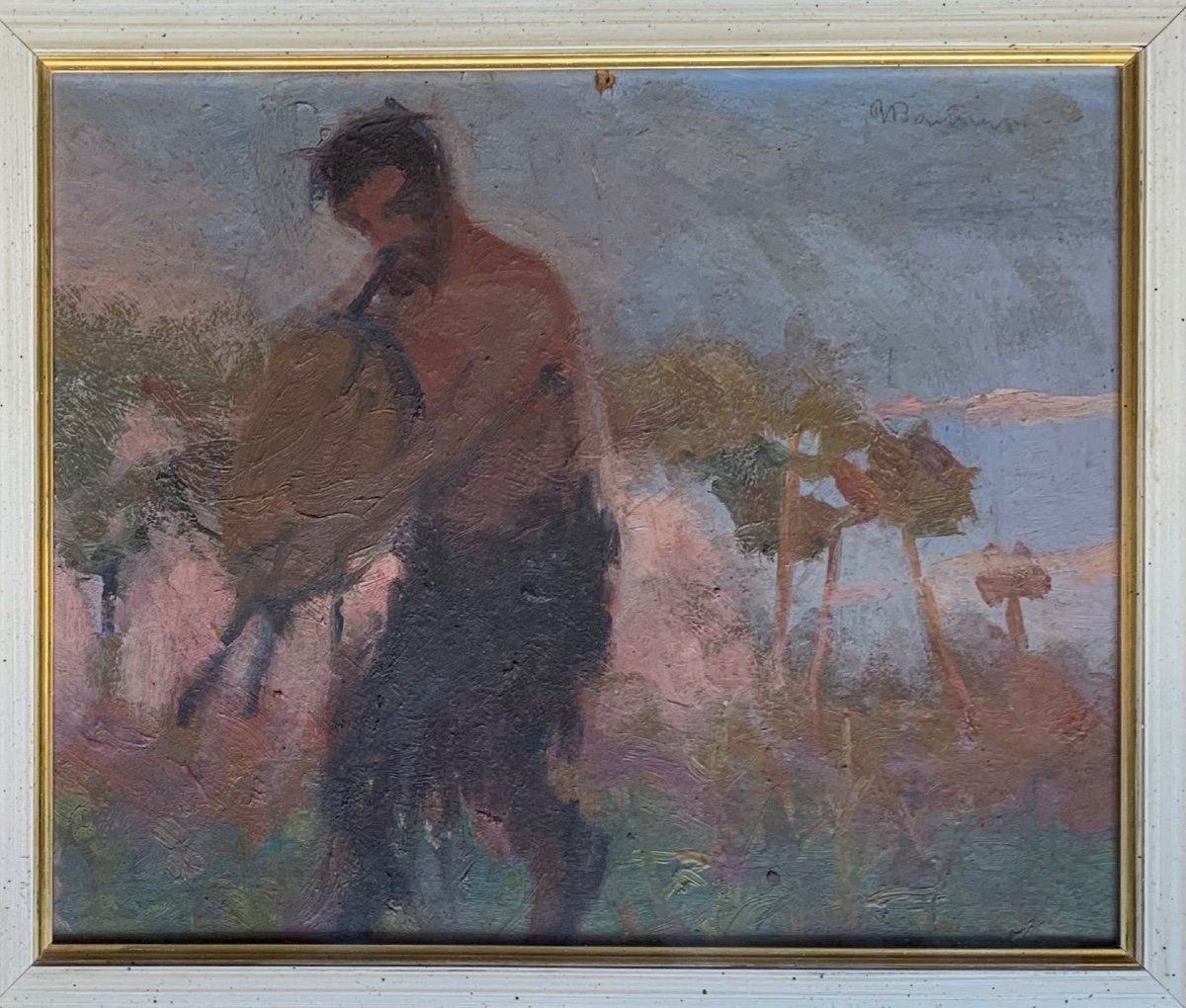 Satyr Playing The Bagpipes At Sunset. Symbolist Painting From The Early 20th Century-photo-5