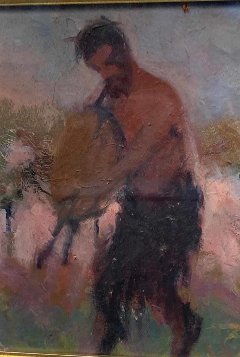 Satyr Playing The Bagpipes At Sunset. Symbolist Painting From The Early 20th Century-photo-8