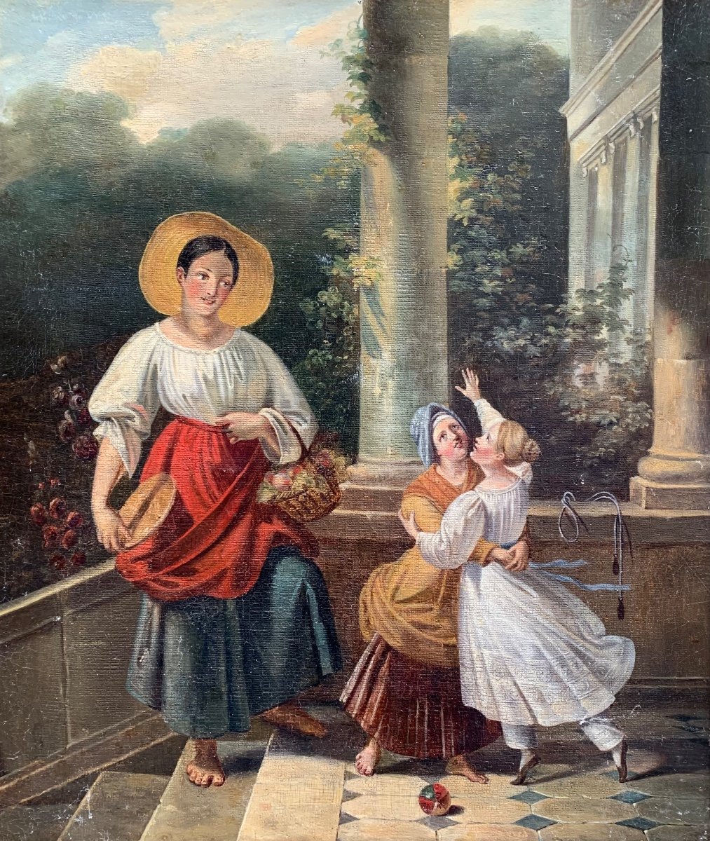 Paysanne Et Petite Dame Avec Des Jouets. Europe, époque Du Romantisme, Milieu Du XIXe Siècle