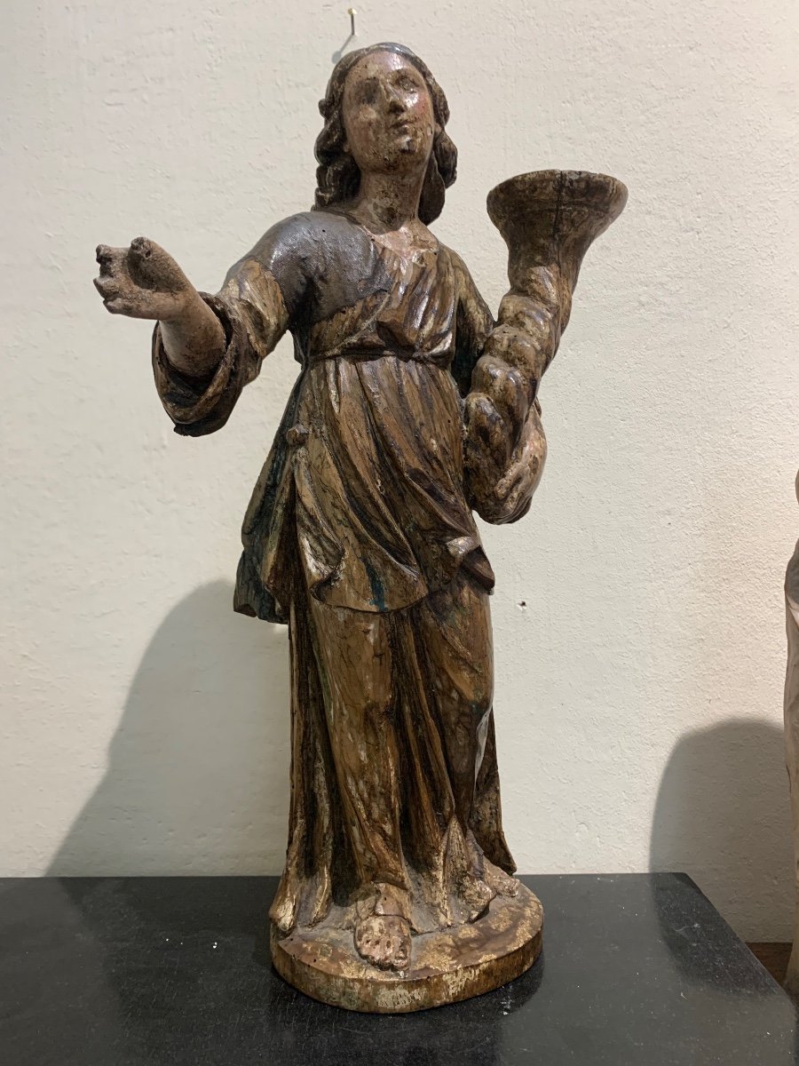 Angel Candle Holder, Polychrome Wooden Sculpture, 17th Century-photo-8