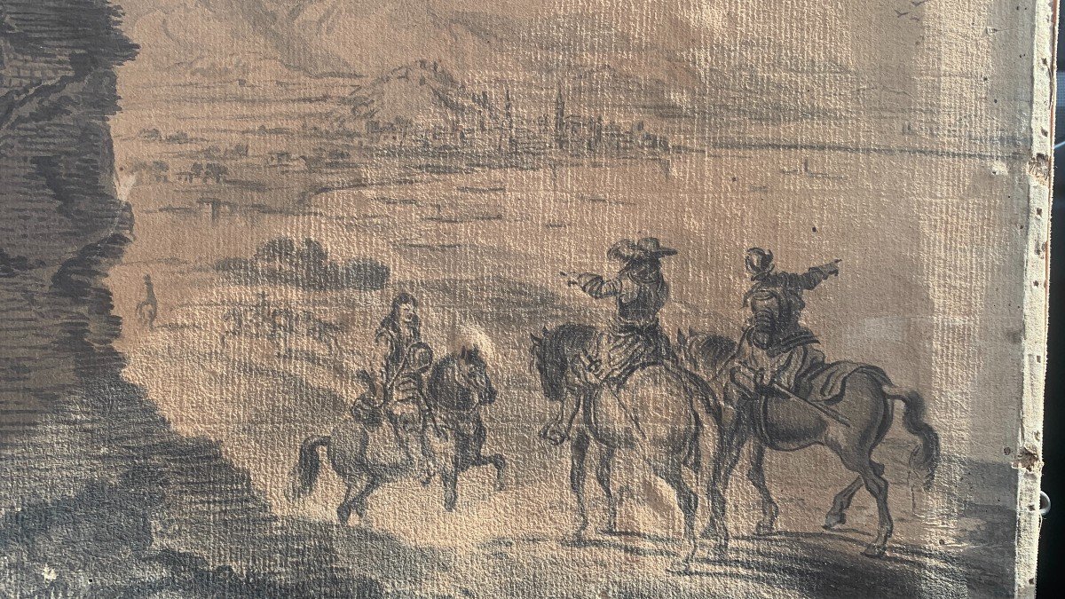 Drawing Of Horsemen With Ruins And A City In The Background.-photo-3