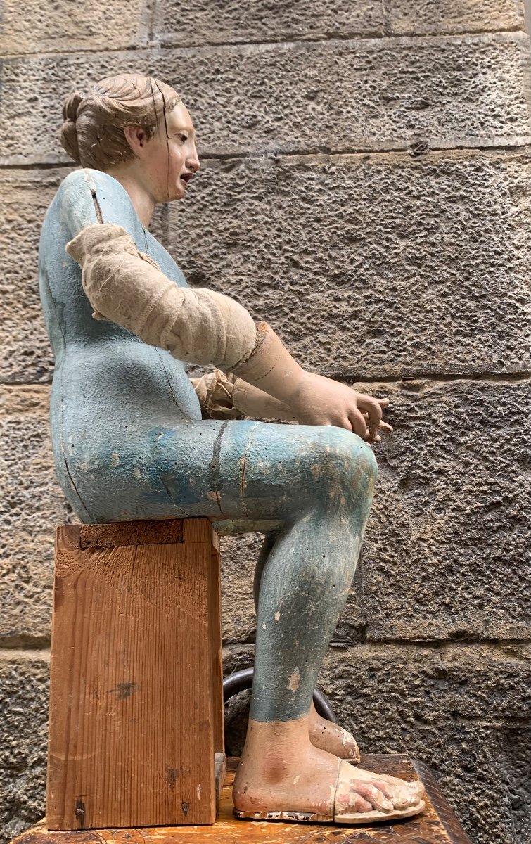 Antique Mannequin Of A Seated Saint, Late 18th - Early 19th Century-photo-4