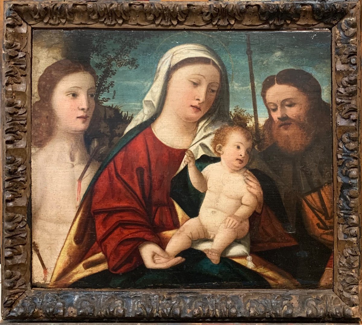 Madonna And Child With Saints Sebastian And Roch. Francesco Rizzo Da Santacroce, Attrib