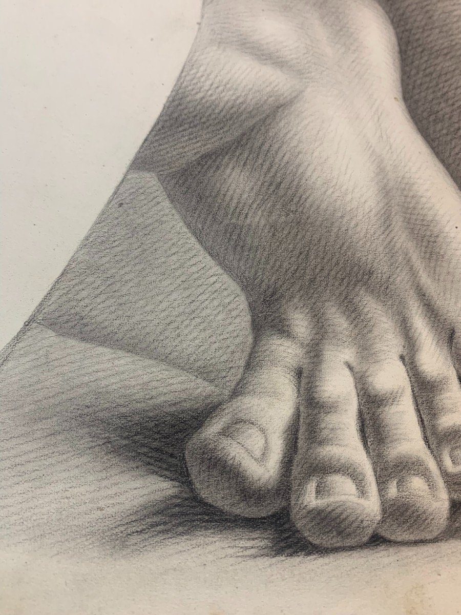 Academic Study From The Accademia Albertina: Study Of Two Plaster Feet, 19th Century-photo-1