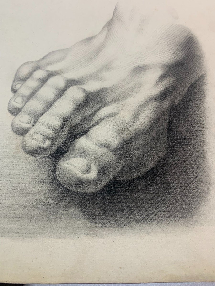 Academic Study From The Accademia Albertina: Study Of Two Plaster Feet, 19th Century-photo-4