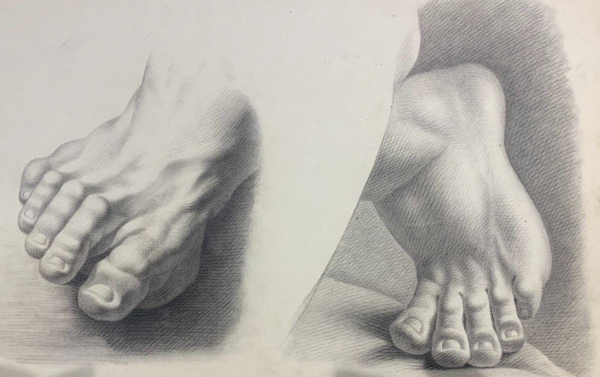 Academic Study From The Accademia Albertina: Study Of Two Plaster Feet, 19th Century