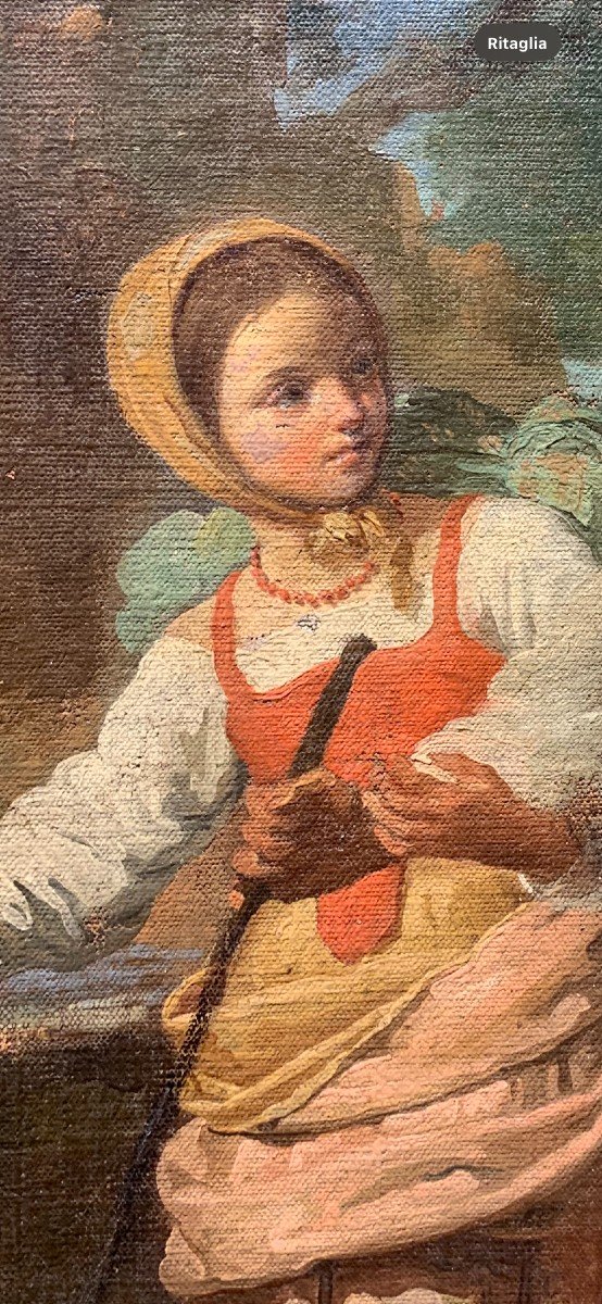 Italian Peasant Girl With Coral Necklace And Man With Ciocie Shoes, 19th Century-photo-3