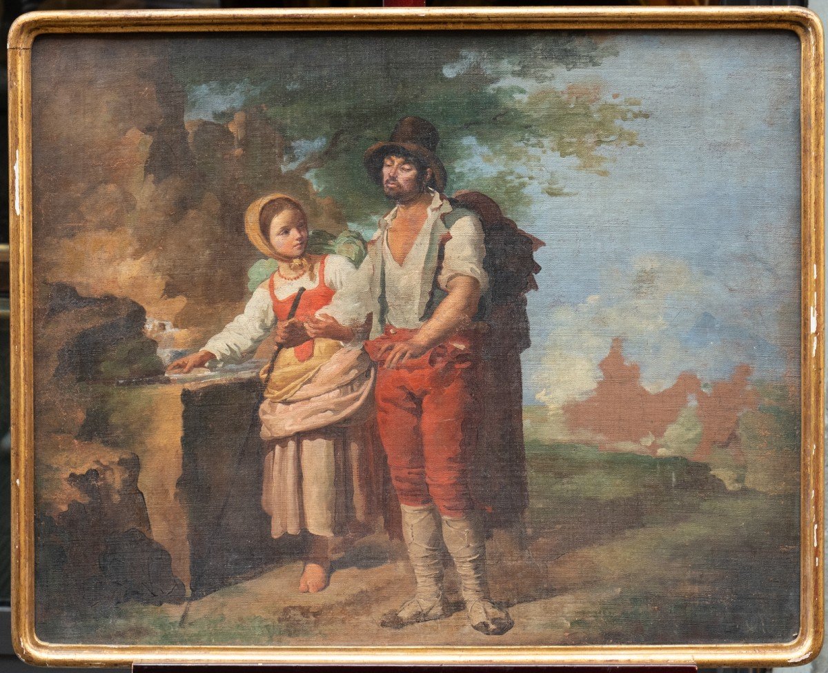 Italian Peasant Girl With Coral Necklace And Man With Ciocie Shoes, 19th Century