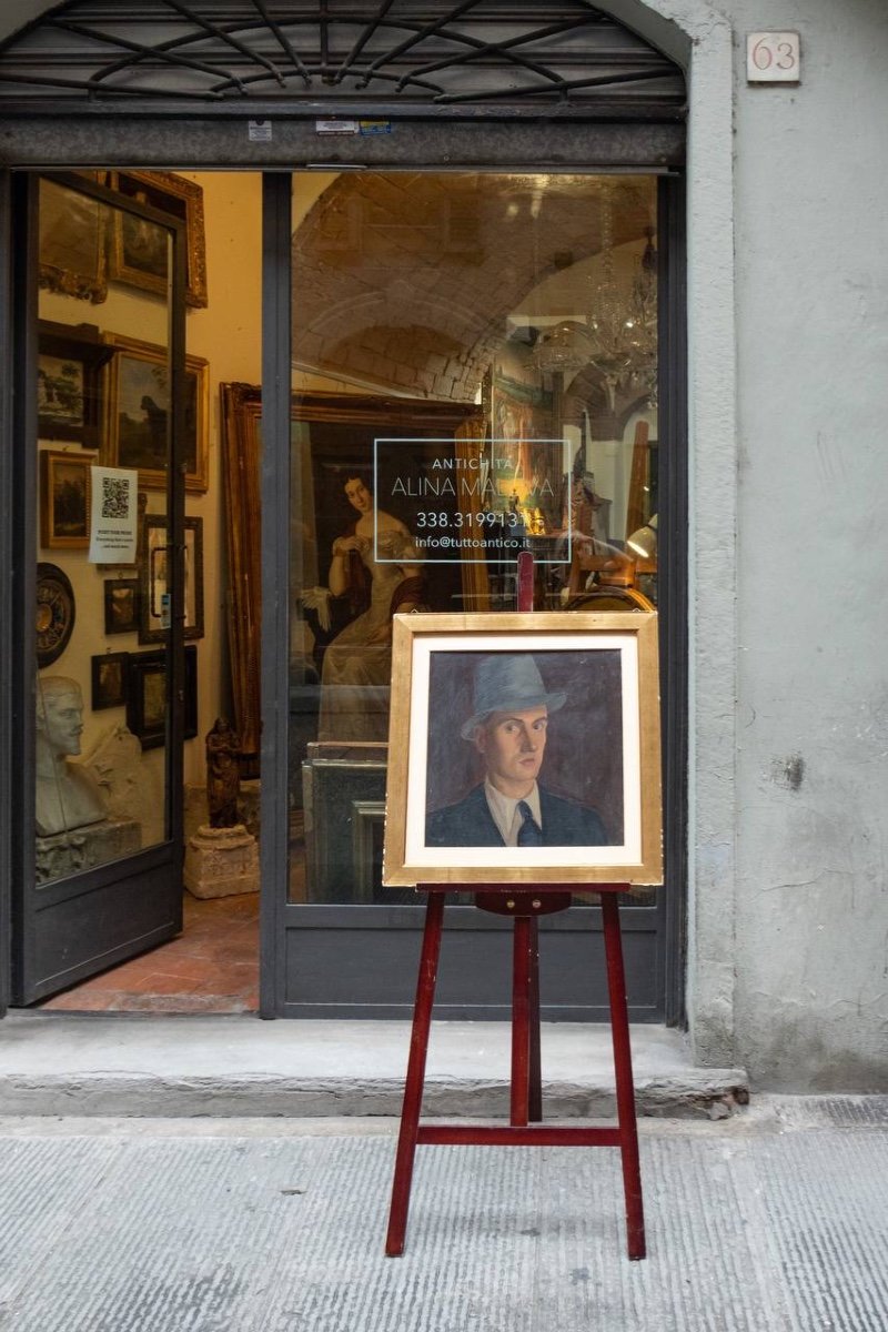 Man With Hat. Double-sided Portrait On Wood Panel. Turin, 1930s-photo-2