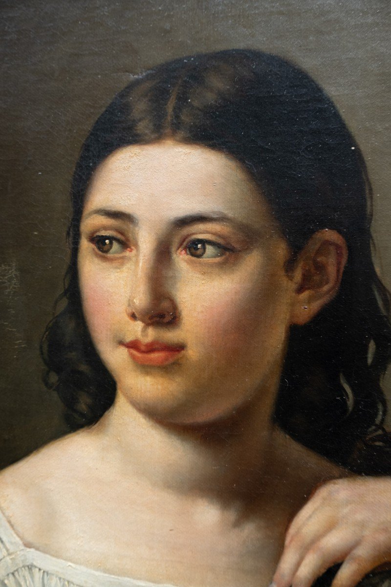 Portrait Romantique d'Une Jeune Fille Tenant Des Fleurs. Fin Des Années 1820-photo-3