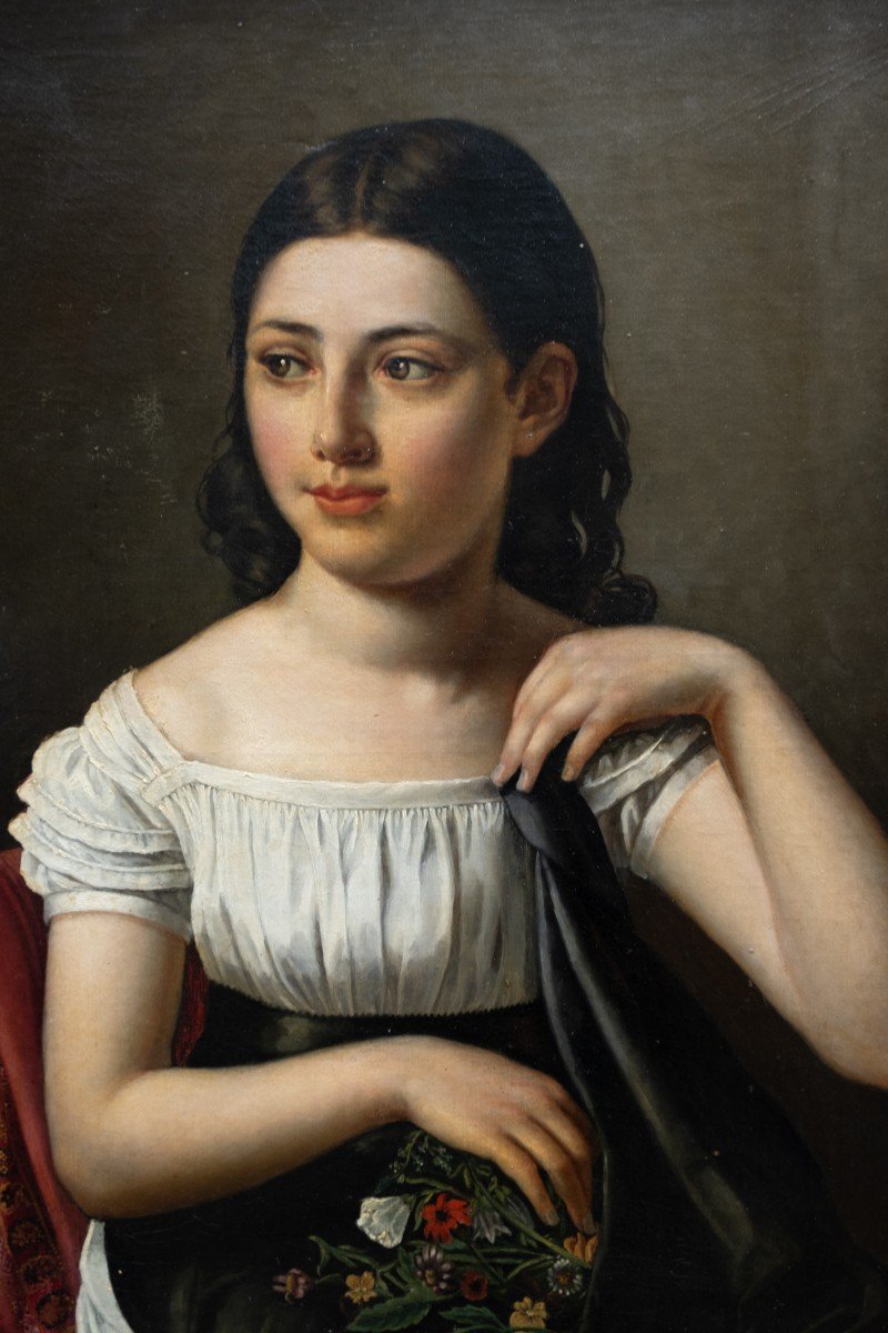 Portrait Romantique d'Une Jeune Fille Tenant Des Fleurs. Fin Des Années 1820-photo-7