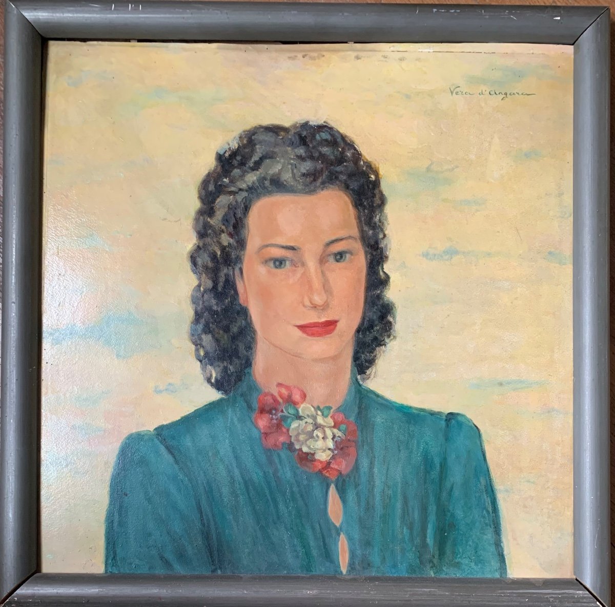 Portrait De Femme, Années 1940-50. Signé Vera D’angara, Actrice Italo-russe