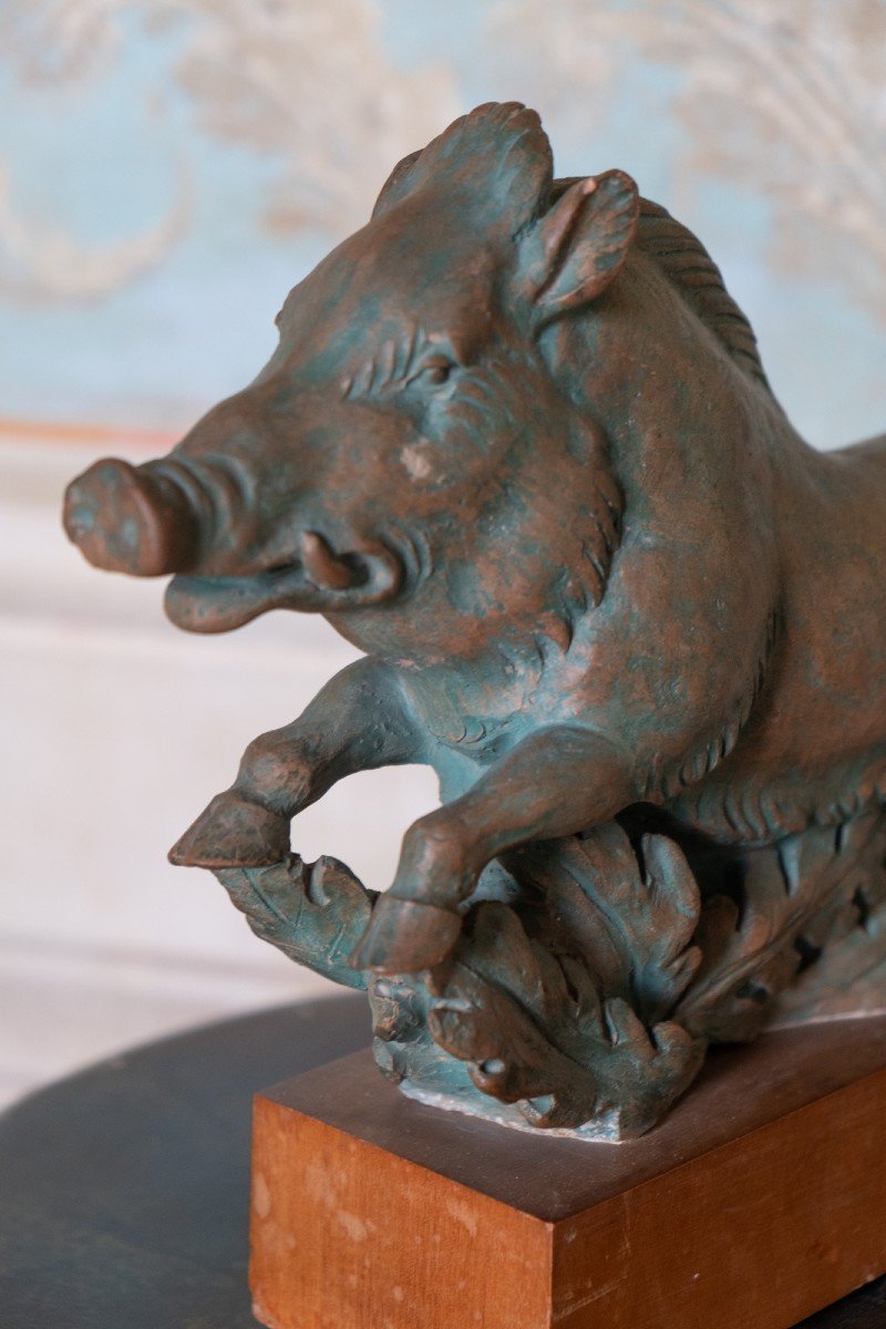 Wild Boar, Terracotta Sculpture With Bronze Patina, 1930s-40s, Giorgio Rossi (1894–1981)-photo-4