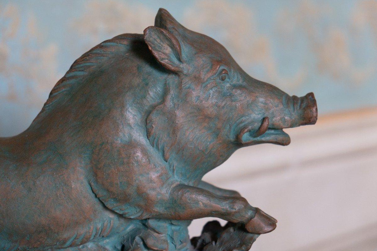 Wild Boar, Terracotta Sculpture With Bronze Patina, 1930s-40s, Giorgio Rossi (1894–1981)-photo-3