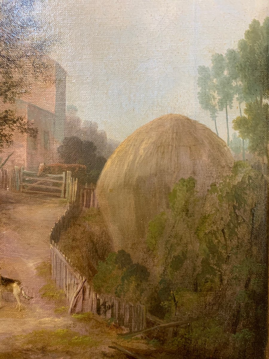 Scène Rurale Avec Paysannes Et Paysage Champêtre. XIXe Siècle. Signé A. Retti (?)-photo-1