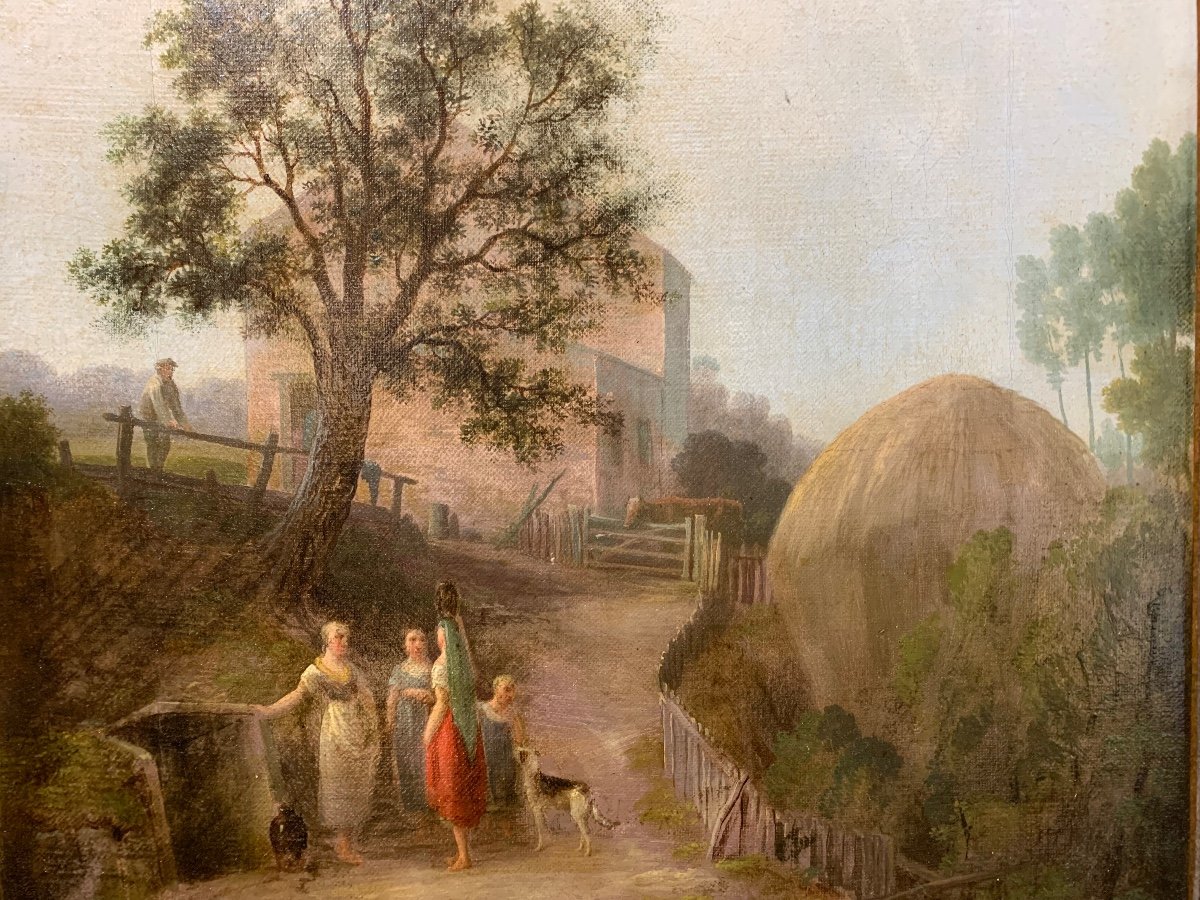 Scène Rurale Avec Paysannes Et Paysage Champêtre. XIXe Siècle. Signé A. Retti (?)-photo-5