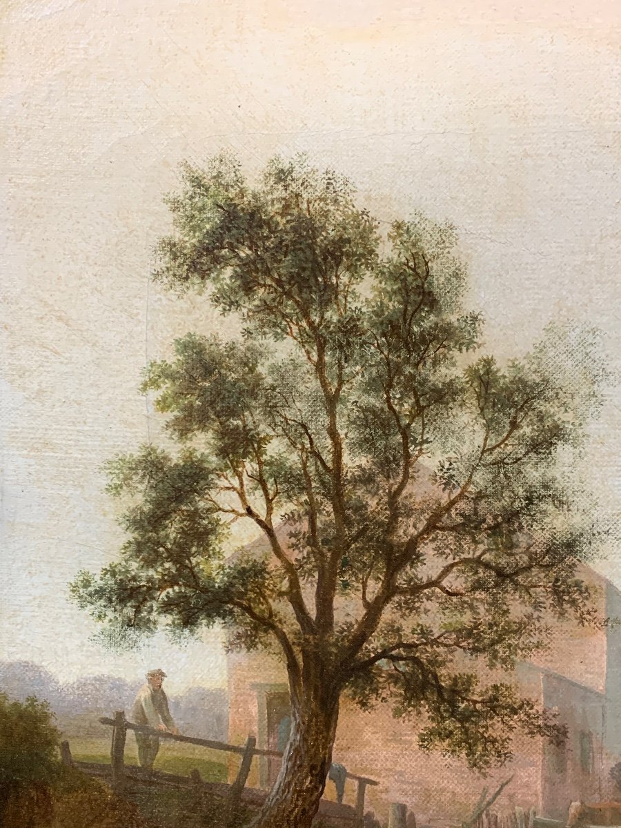 Scène Rurale Avec Paysannes Et Paysage Champêtre. XIXe Siècle. Signé A. Retti (?)-photo-8