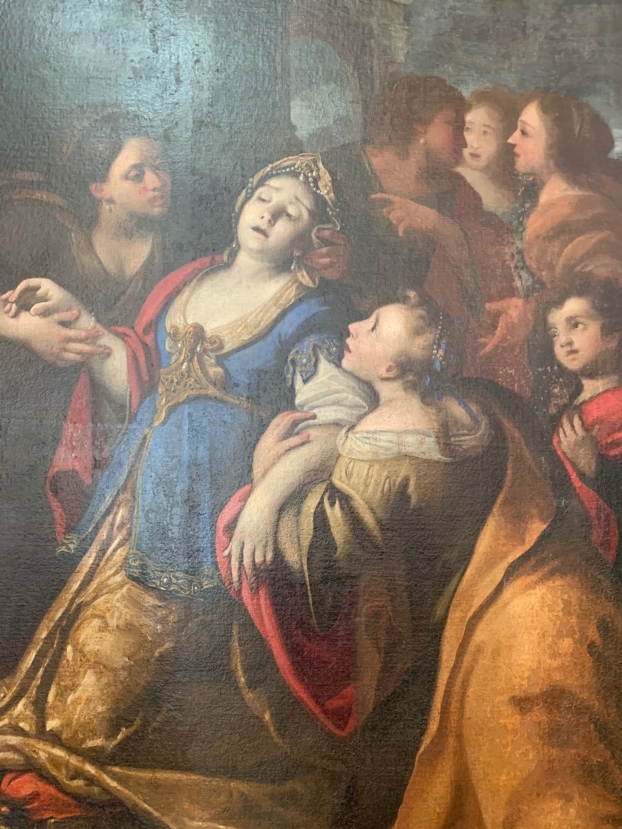 Esther Et Assuérus, Peintre D’italie Du Nord, XVIIe Siècle.dim. Cm160x230-photo-3