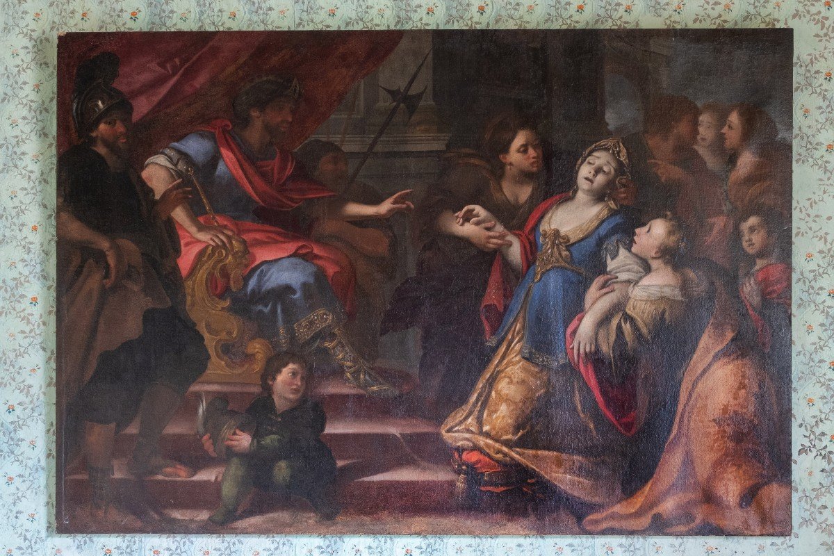 Esther Et Assuérus, Peintre D’italie Du Nord, XVIIe Siècle.dim. Cm160x230