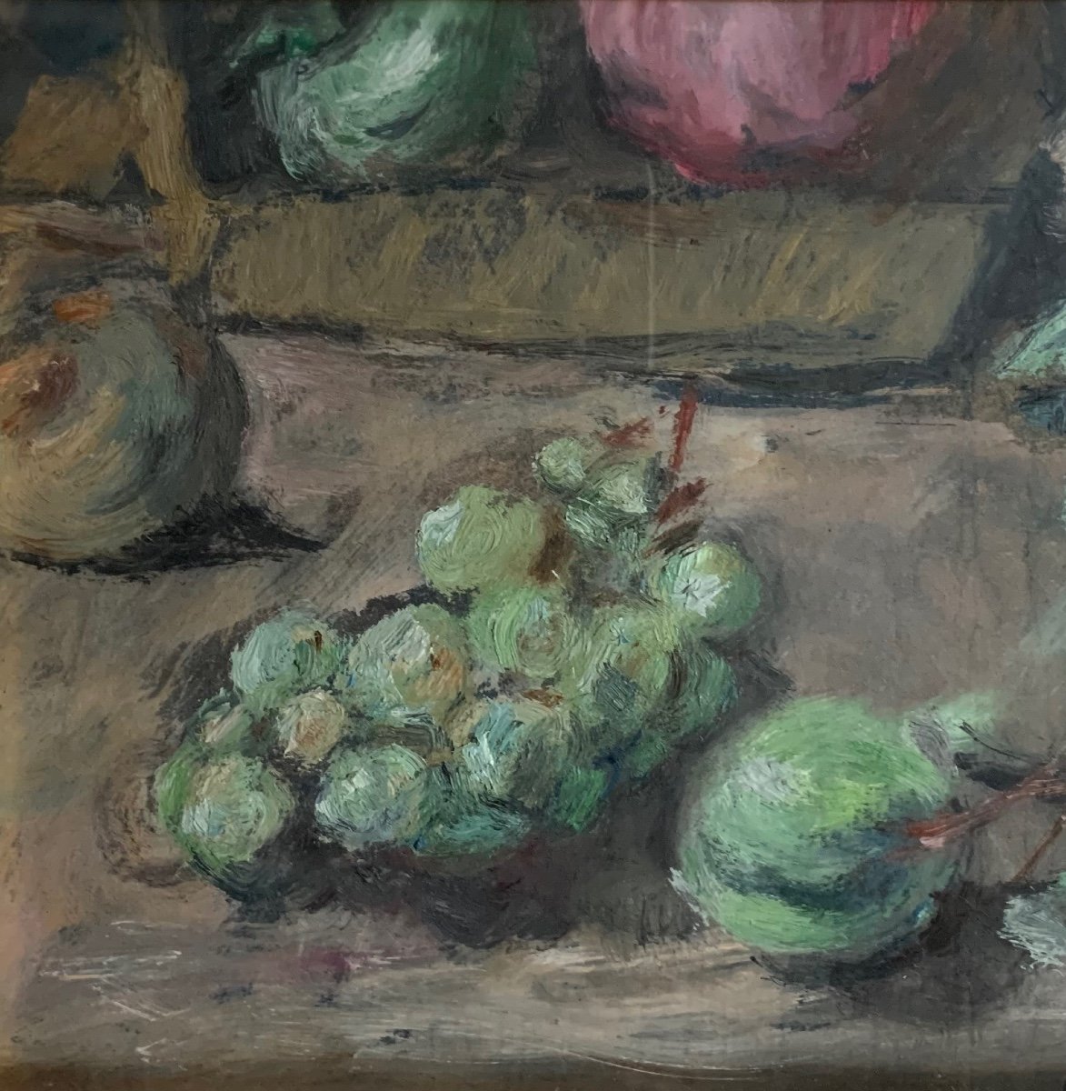 Still Life In Green With Grapes, Plums, Pears, And Mushroom, Enzo Faraoni-photo-4