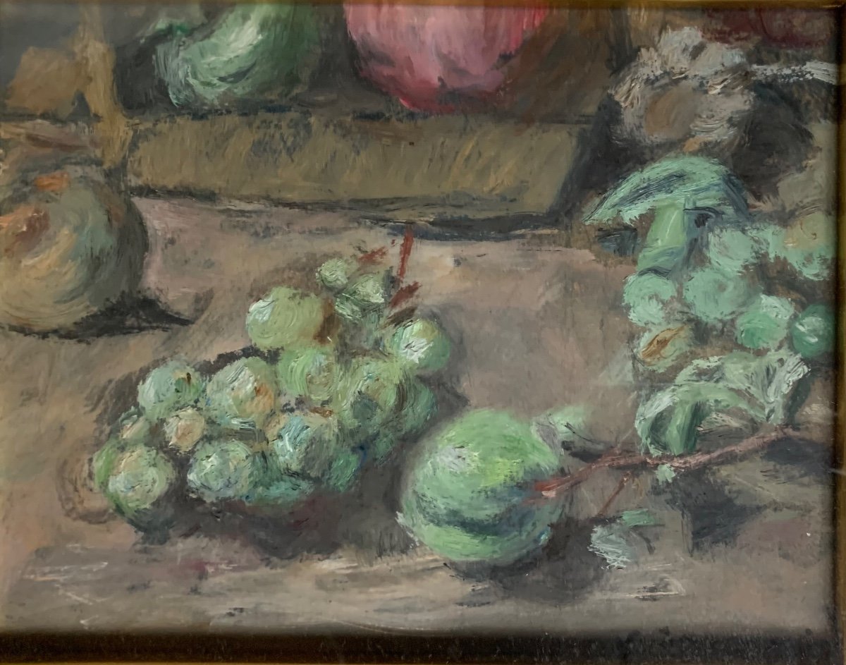 Still Life In Green With Grapes, Plums, Pears, And Mushroom, Enzo Faraoni-photo-2