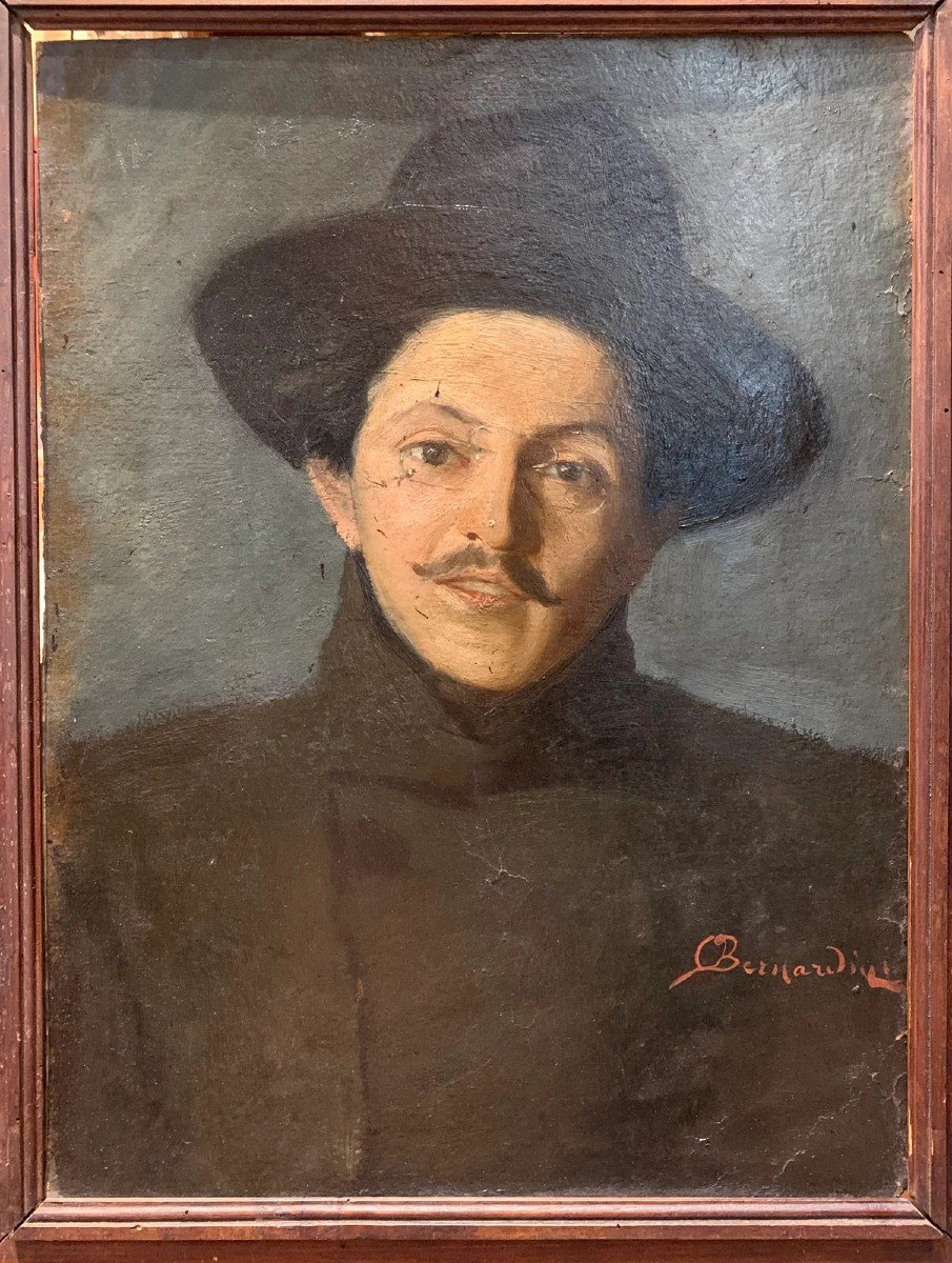  Portrait Of A Men  ( Giacomo Puccini? )  With Glasses And Mustache, Signed Oreste Bernardini.-photo-7