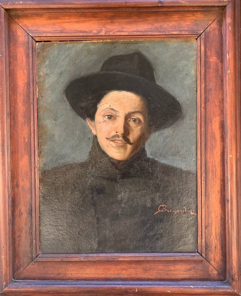  Portrait Of A Men  ( Giacomo Puccini? )  With Glasses And Mustache, Signed Oreste Bernardini.