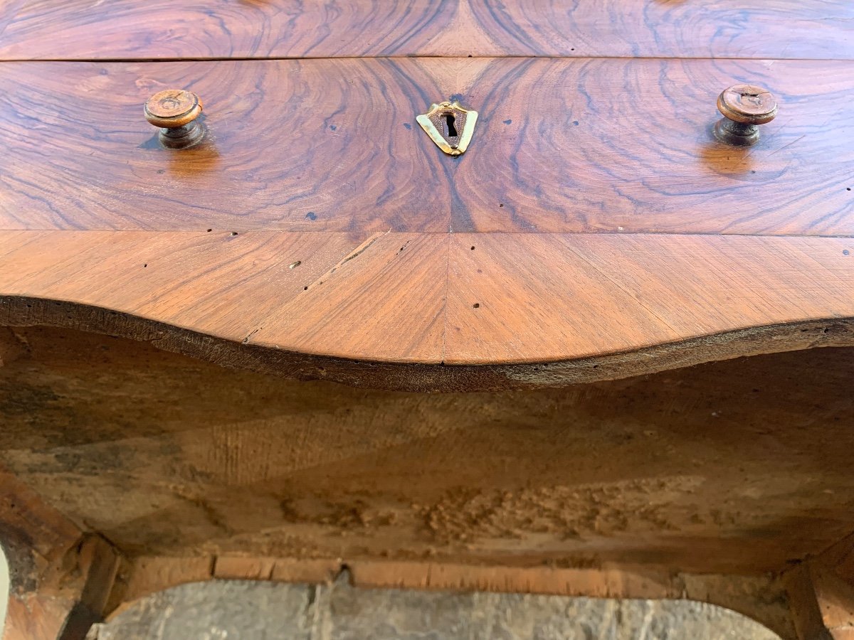 Small Chest Of Drawers In Walnut Veneer, Italy, 18th Century, W. 66cm X H. 81-photo-4