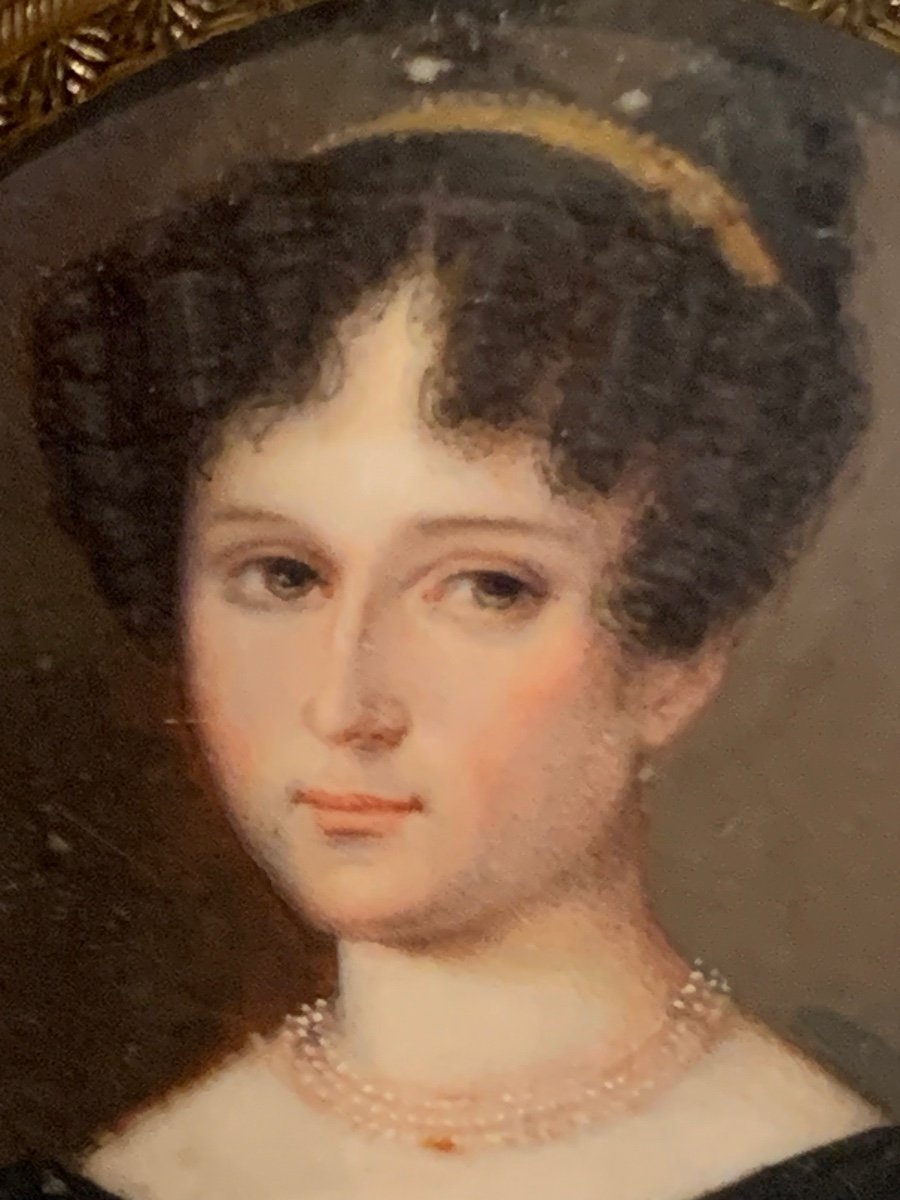 Portrait De Femme Aux Boucles Frontales Et Diadème, Ca 1820-photo-2