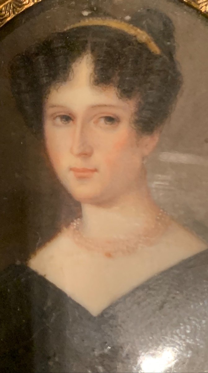 Portrait De Femme Aux Boucles Frontales Et Diadème, Ca 1820-photo-3