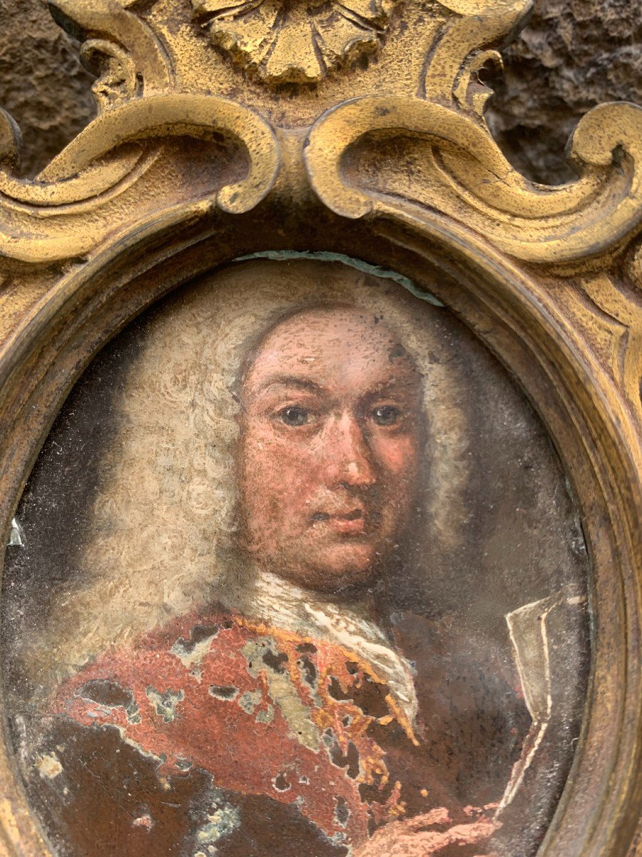 Portrait Of A Man With Wig And Document In Hand.  Late 17th - Early 18th Century   -photo-1