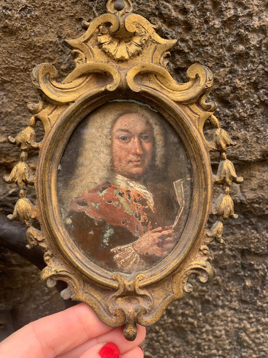 Portrait Of A Man With Wig And Document In Hand.  Late 17th - Early 18th Century   -photo-2