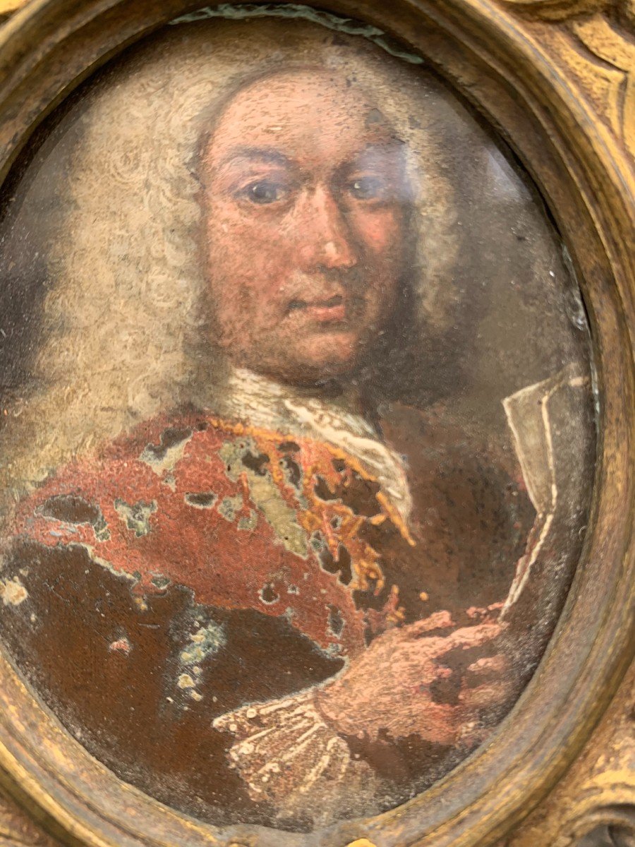 Portrait Of A Man With Wig And Document In Hand.  Late 17th - Early 18th Century   -photo-7