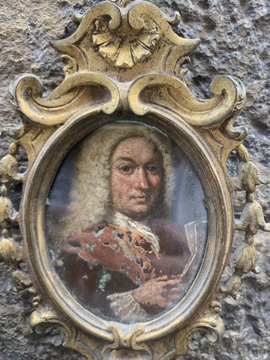 Portrait Of A Man With Wig And Document In Hand.  Late 17th - Early 18th Century   