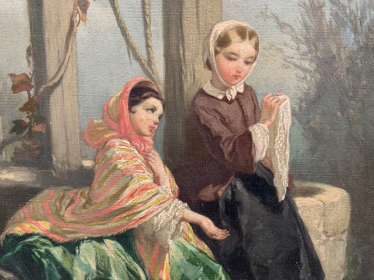 Deux Jeunes Femmes Près d'Un Puits, Vers 1850 . Monogrammé -photo-4