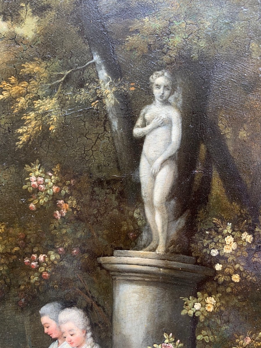 Gallant Conversation At The Foot Of Venus Oil On Parqueted Panel, Circa 1830-1840-photo-3