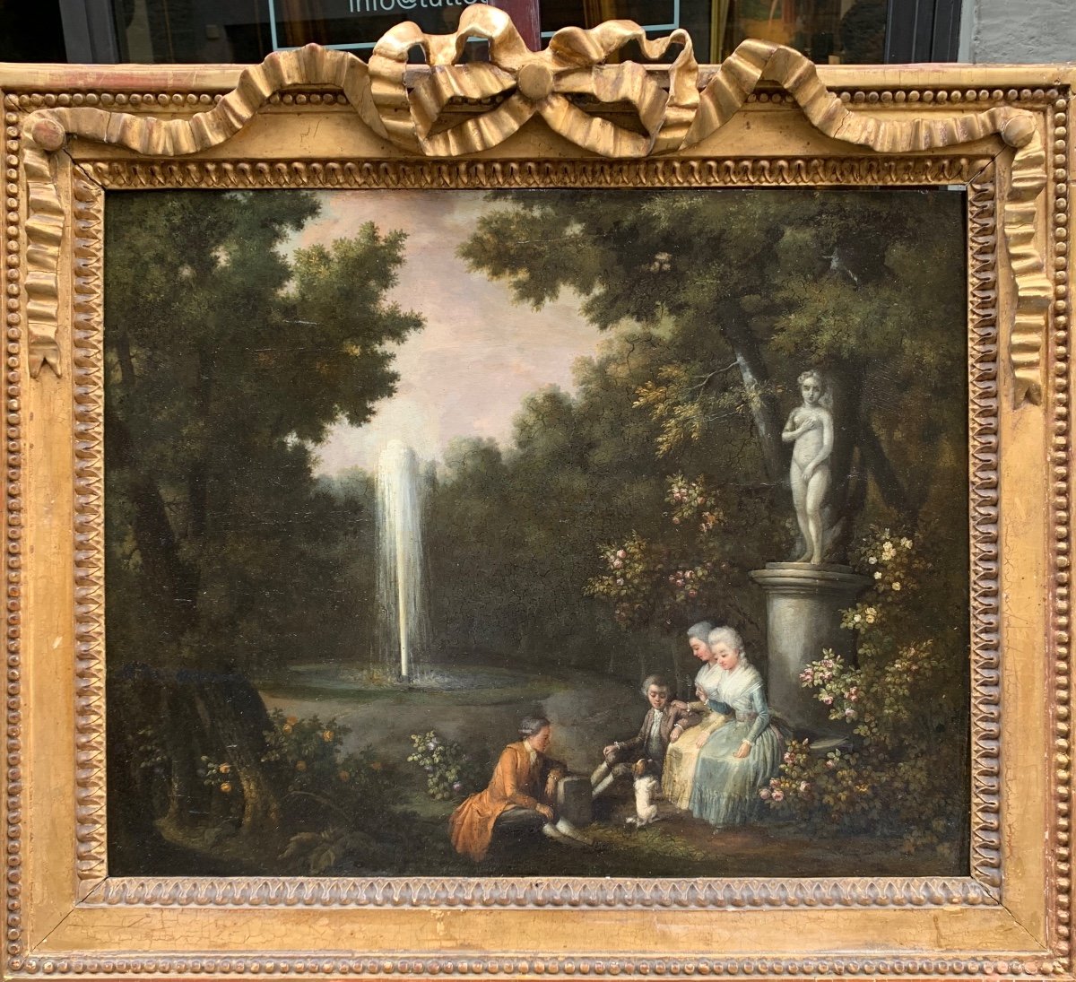 Gallant Conversation At The Foot Of Venus Oil On Parqueted Panel, Circa 1830-1840