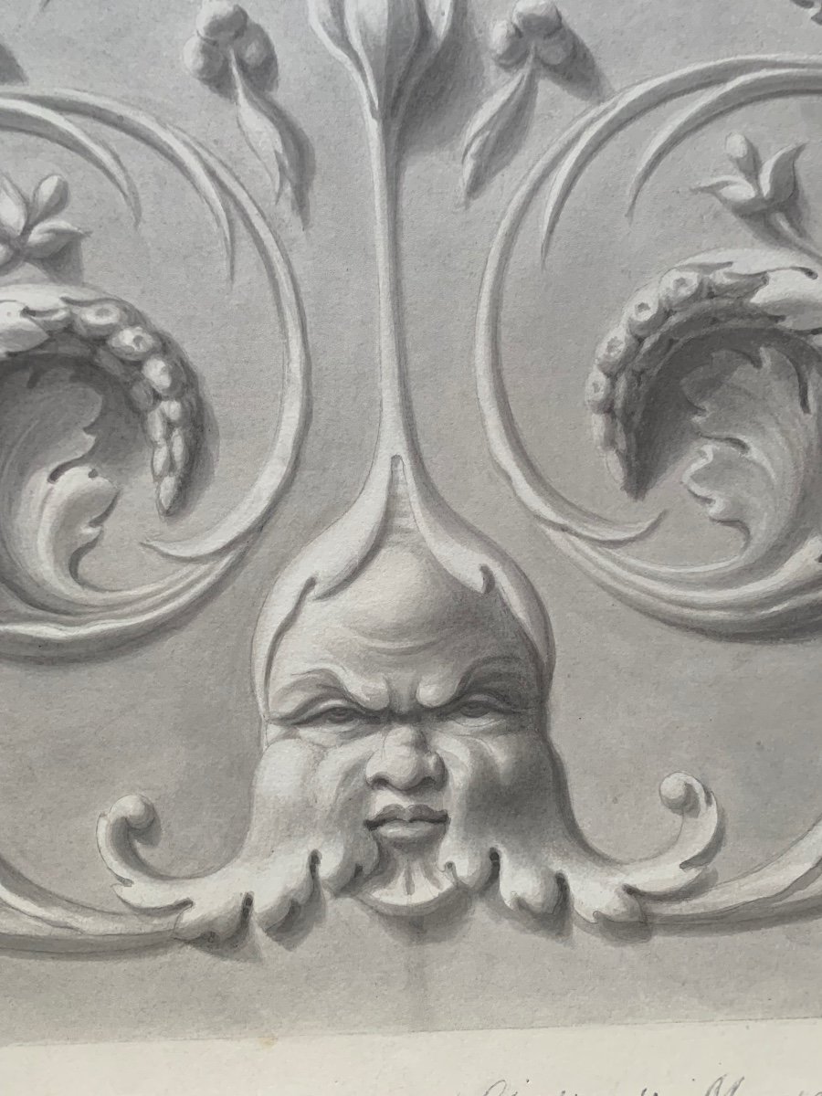 étude Académique D’un Bas-relief Avec Mascaron : Grotesques, Dragons Et Oiseaux  Daté 1865-66. -photo-2