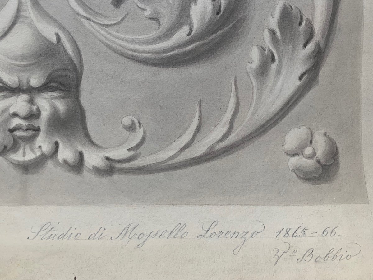 étude Académique D’un Bas-relief Avec Mascaron : Grotesques, Dragons Et Oiseaux  Daté 1865-66. -photo-3