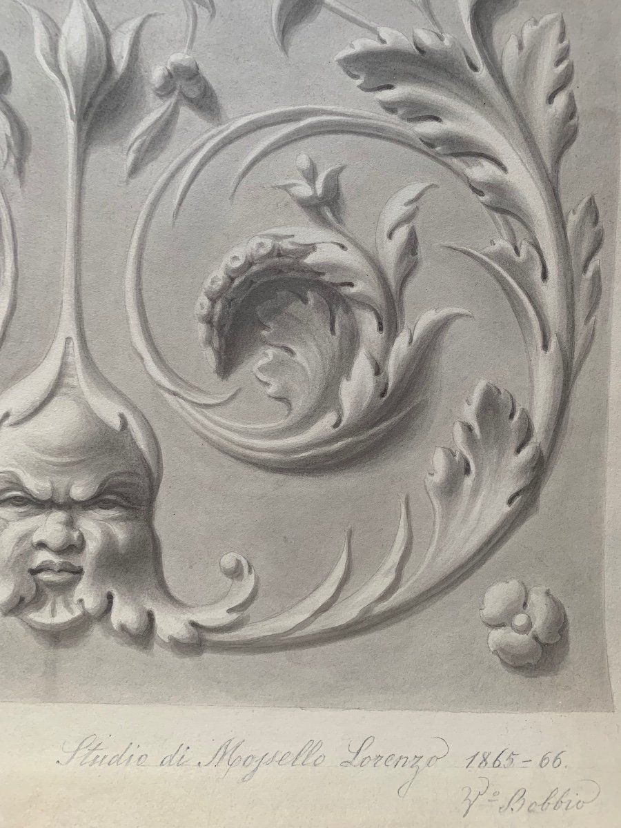 étude Académique D’un Bas-relief Avec Mascaron : Grotesques, Dragons Et Oiseaux  Daté 1865-66. -photo-4