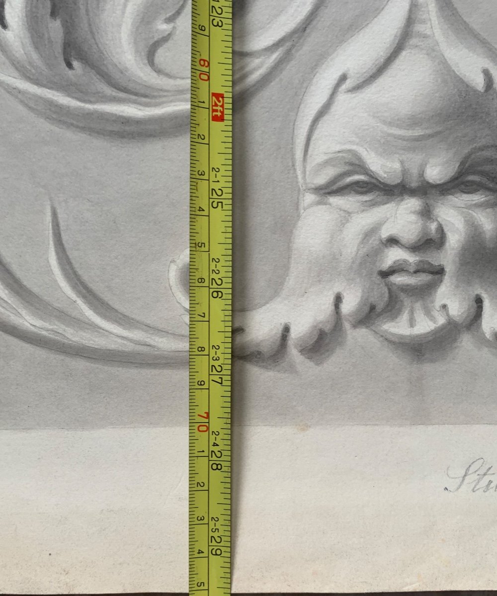 étude Académique D’un Bas-relief Avec Mascaron : Grotesques, Dragons Et Oiseaux  Daté 1865-66. -photo-4