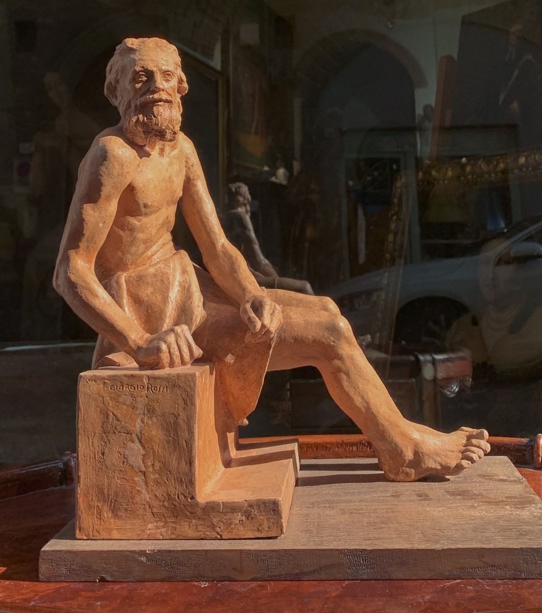 Philosopher Diogenes. Terracotta Sculpture, 1939, Giorgio Rossi (1894-1981): Tuscan Sculptor.-photo-2